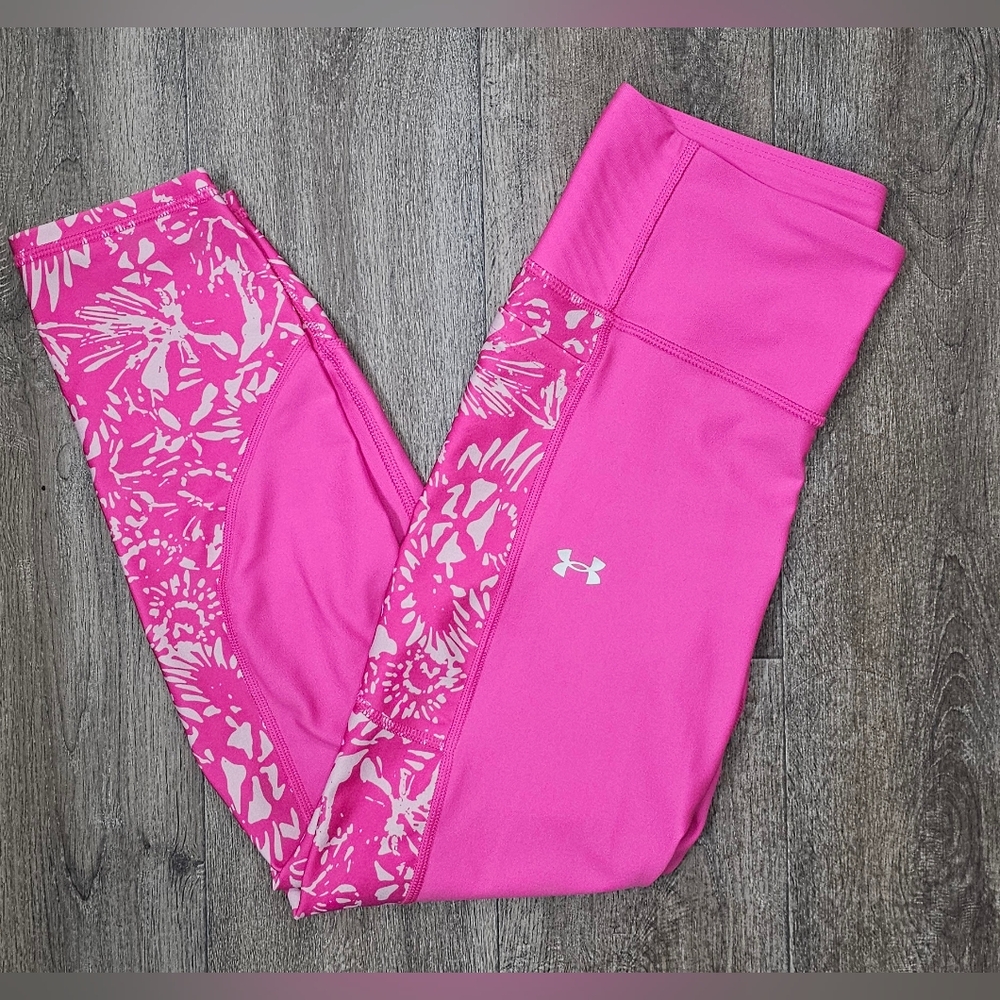 Under Armour Pink Patterned High-Rise Compression Leggings-Size Medium